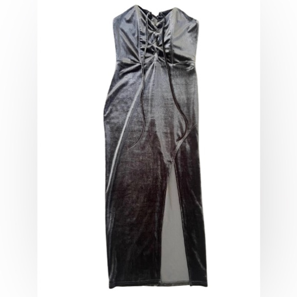Homage Olive Green Velvet Lace Up Corset 
Bodycon Midi Dress
Size Small